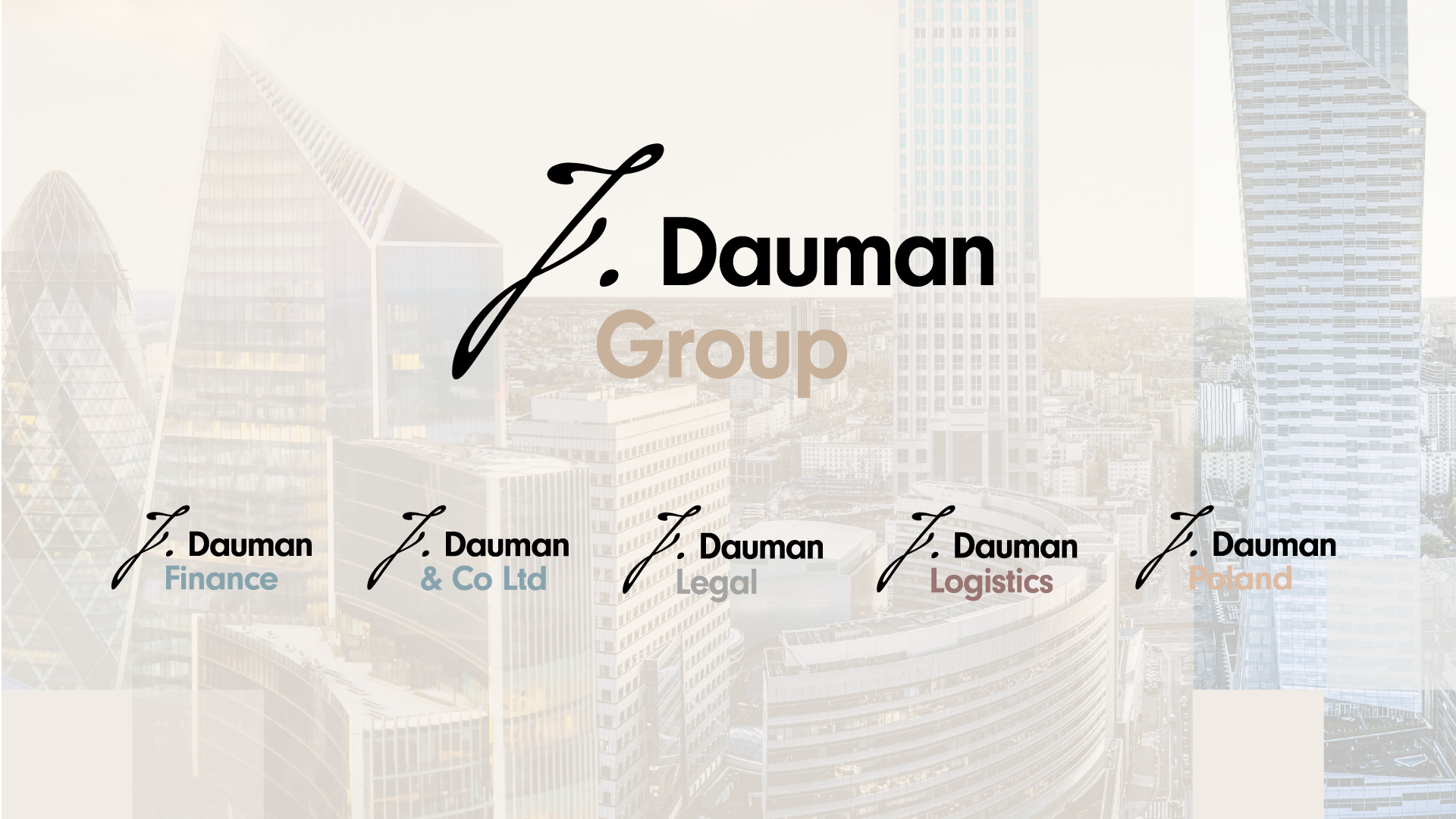 J.Dauman Group — logotypy spółek grupy: Finance, Co Ltd, Legal, Logistics, Poland